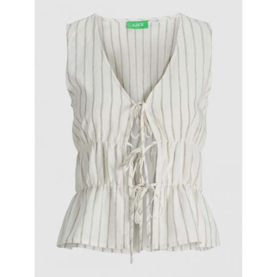 Jack & Jones JJXX Γυναικείο Λινό Top JXALMIRA LINEN BLEND TIE SL TOP 12287713-Blanc de Blanc(Eκρού/Ριγέ)