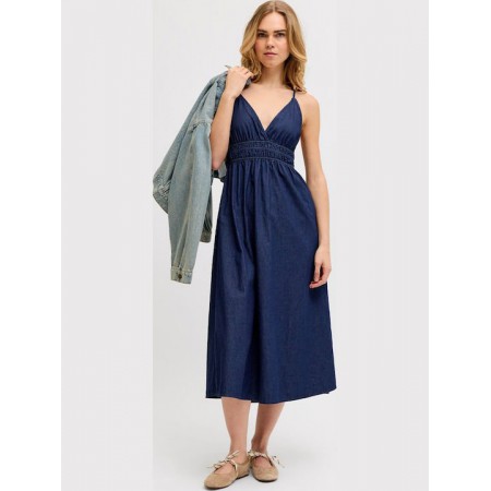 Jack & Jones JJXX Γυναικείο Φόρεμα Denim JXDEBBY CHAMBREY SL DRESS WVN 12287864-Dark Blue Denim