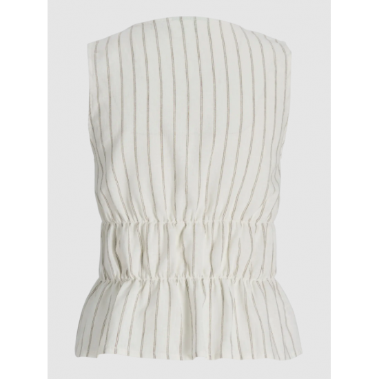 Jack & Jones JJXX Γυναικείο Λινό Top JXALMIRA LINEN BLEND TIE SL TOP 12287713-Blanc de Blanc(Eκρού/Ριγέ)