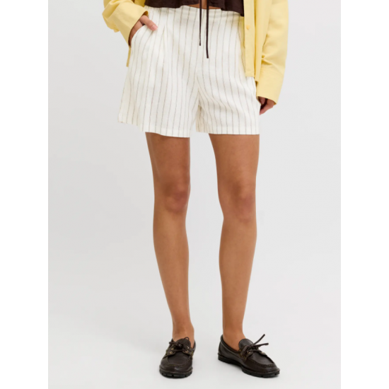 Jack & Jones JJXX Γυναικείο Λινό SHORTS JXALMIRA LINEN BLEND HW 12287707-Blanc de blanc(Εκρού/Ρίγα)