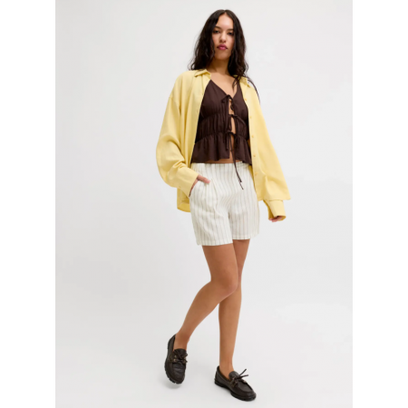 Jack & Jones JJXX Γυναικείο Λινό SHORTS JXALMIRA LINEN BLEND HW 12287707-Blanc de blanc(Εκρού/Ρίγα)