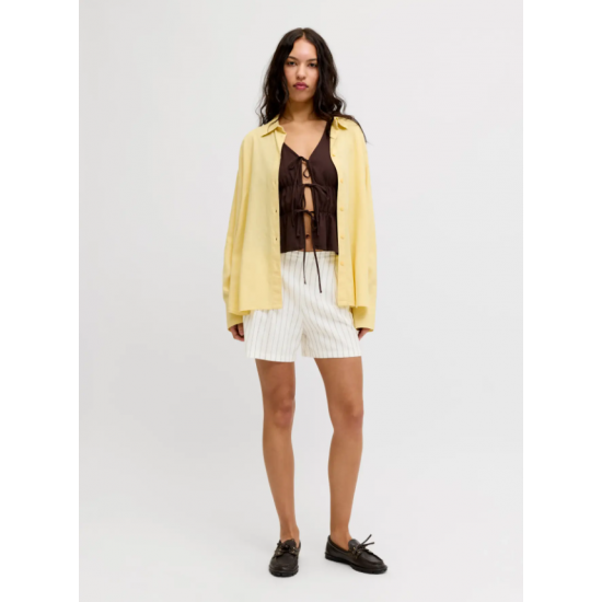 Jack & Jones JJXX Γυναικείο Λινό SHORTS JXALMIRA LINEN BLEND HW 12287707-Blanc de blanc(Εκρού/Ρίγα)