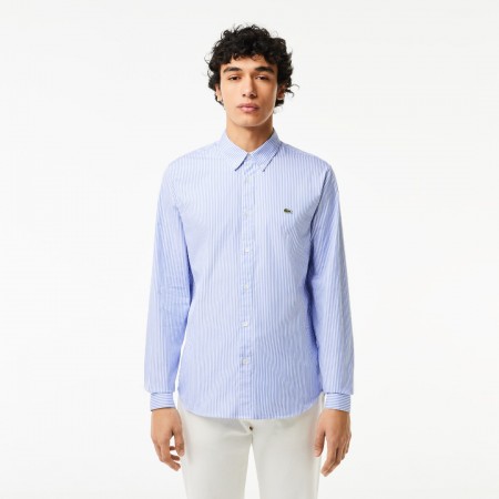 LACOSTE Men's Regular Fit Striped Cotton Shirt CH2936 00 F6Z Light Blue