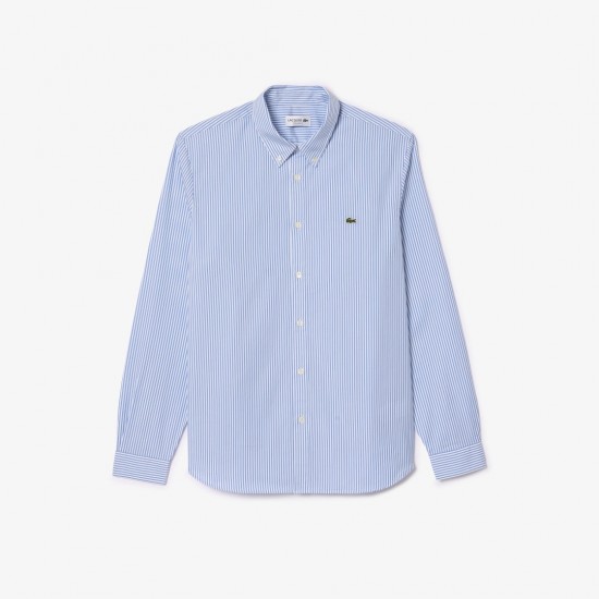 LACOSTE Men's Regular Fit Striped Cotton Shirt CH2936 00 F6Z Light Blue