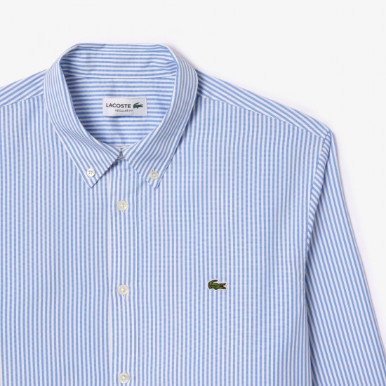 LACOSTE Men's Regular Fit Striped Cotton Shirt CH2936 00 F6Z Light Blue