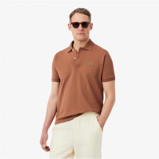 LACOSTE Ανδρική Βαμβακερή Polo Pique Μπλούζα Κανονική Γραμμή L.12.12 00 LFA Ανοιχτό Καφέ