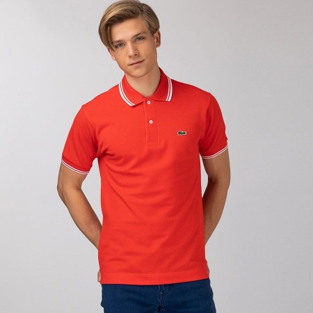 Lacoste Men’s Classic Fit Striped Accents Cotton Piqué Polo Shirt Orange