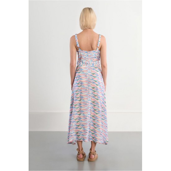 LILI SIDONIO Belted Maxi Woven Dress with Geometric Print TL496EE-Multi Colour