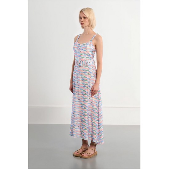 LILI SIDONIO Belted Maxi Woven Dress with Geometric Print TL496EE-Multi Colour