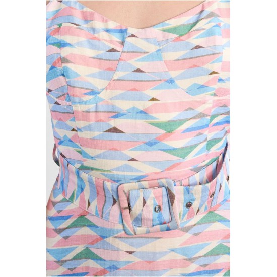 LILI SIDONIO Belted Maxi Woven Dress with Geometric Print TL496EE-Multi Colour