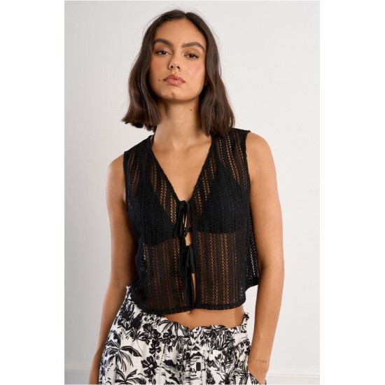 LILI SIDONIO Cropped top in openwork knit GL733BEE-Black(Μαύρο)