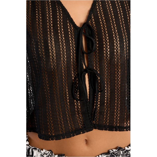 LILI SIDONIO Cropped top in openwork knit GL733BEE-Black(Μαύρο)
