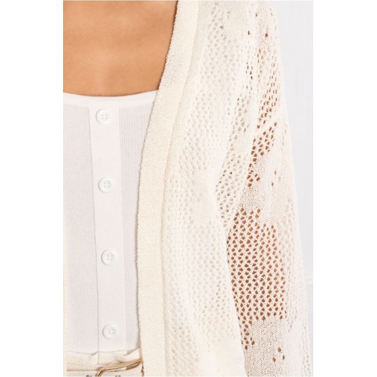 LILI SIDONIO Fine Knit Cardigan with Floral Details LAL681EE-White(Λευκό)