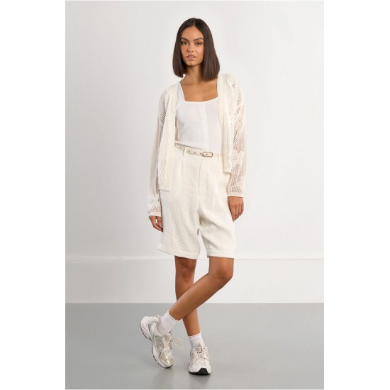 LILI SIDONIO Fine Knit Cardigan with Floral Details LAL681EE-White(Λευκό)