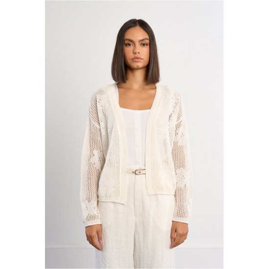 LILI SIDONIO Fine Knit Cardigan with Floral Details LAL681EE-White(Λευκό)