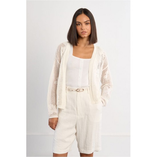 LILI SIDONIO Fine Knit Cardigan with Floral Details LAL681EE-White(Λευκό)