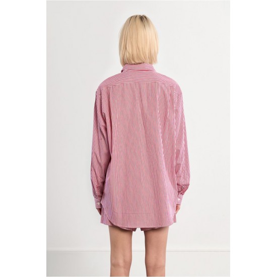 LILI SIDONIO Oversized Shirt in Red Striped Cotton LAL579BEE-Red(Κόκκινο)
