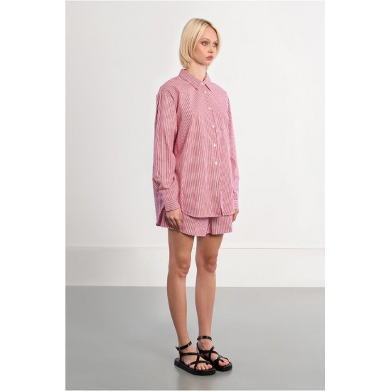 LILI SIDONIO Oversized Shirt in Red Striped Cotton LAL579BEE-Red(Κόκκινο)