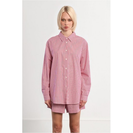 LILI SIDONIO Oversized Shirt in Red Striped Cotton LAL579BEE-Red(Κόκκινο)