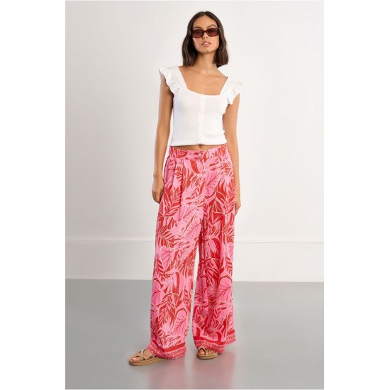 LILI SIDONIO Playa Wide Woven Pants TL316EE-Red Belize