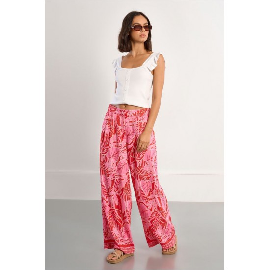 LILI SIDONIO Playa Wide Woven Pants TL316EE-Red Belize