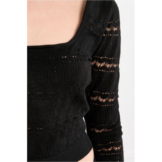 LILI SIDONIO Square Neck Crochet Knit NL41EP-Black(Μαύρο)