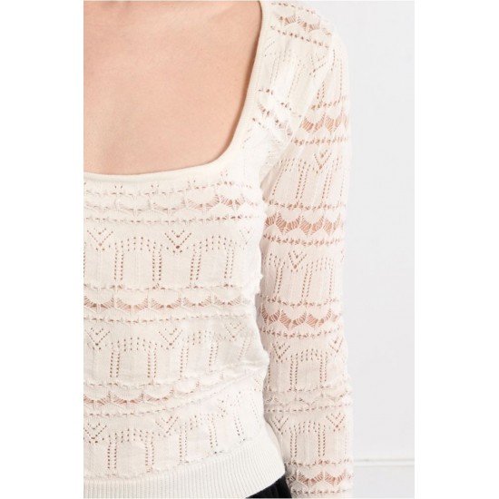 LILI SIDONIO Square Neck Crochet Knit NL42EP-White(Λευκό)