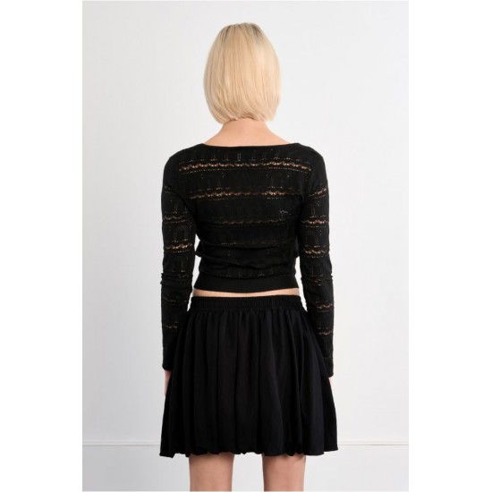 LILI SIDONIO Square Neck Crochet Knit NL41EP-Black(Μαύρο)