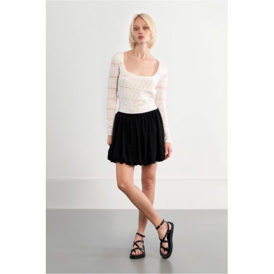 LILI SIDONIO Square Neck Crochet Knit NL42EP-White(Λευκό)