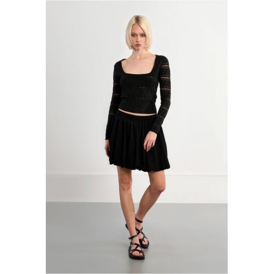 LILI SIDONIO Square Neck Crochet Knit NL41EP-Black(Μαύρο)