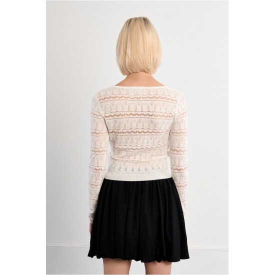 LILI SIDONIO Square Neck Crochet Knit NL42EP-White(Λευκό)