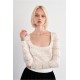 LILI SIDONIO Square Neck Crochet Knit NL41EP-White(Λευκό)