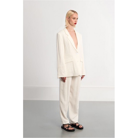 LILI SIDONIO Woven Blazer Straight Fit GLF101EE-White(Λευκό)
