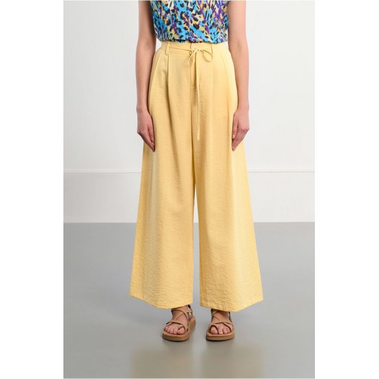 LILI SIDONIO Wide-Leg Woven Pants High Waist ML72EP-Yellow(Κίτρινο)