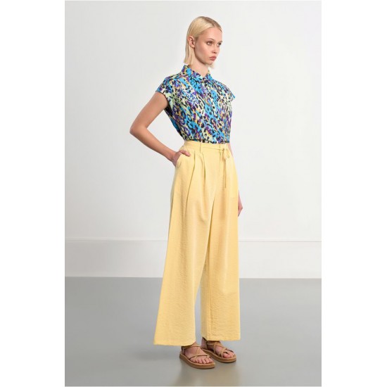 LILI SIDONIO Wide-Leg Woven Pants High Waist ML72EP-Yellow(Κίτρινο)