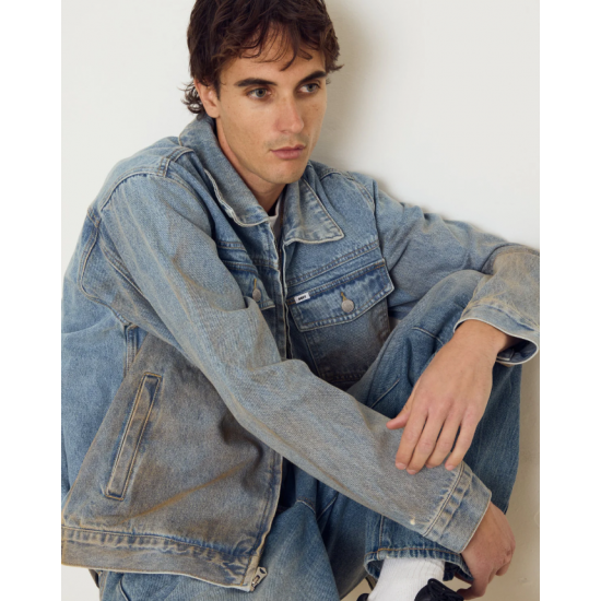 OBEY Base Trucker Jacket 121800615-Heavy Vintage Light Indigo