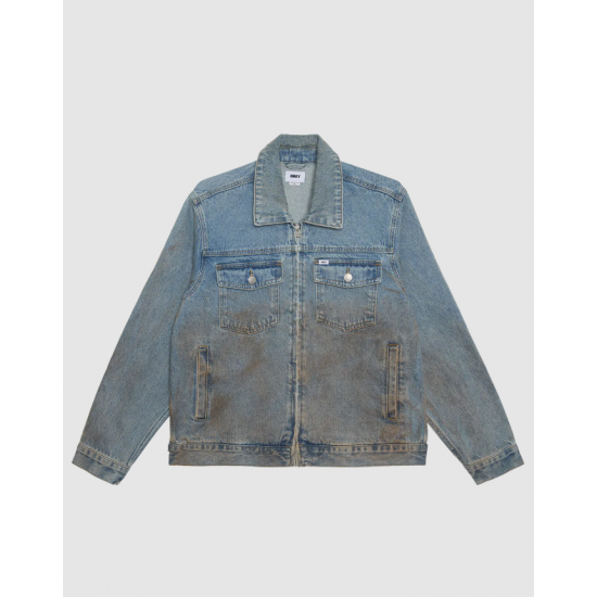 OBEY Base Trucker Jacket 121800615-Heavy Vintage Light Indigo