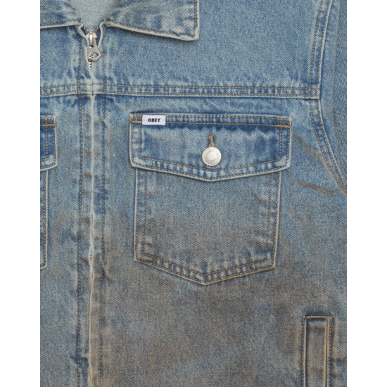 OBEY Base Trucker Jacket 121800615-Heavy Vintage Light Indigo