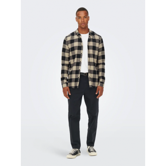 ONLY & SONS Ανδρικό Πουκάμισο Καρό Βαμβακερό Slim Fit 22007112-Dark Navy(Μπλε/Μπέζ)
