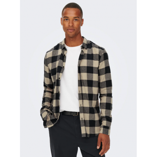 ONLY & SONS Ανδρικό Πουκάμισο Καρό Βαμβακερό Slim Fit 22007112-Dark Navy(Μπλε/Μπέζ)