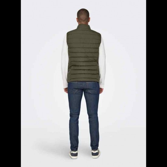 ONLY & SONS Ανδρικό Αμάνικο Μπουφάν Γιλέκο Regular Fit 22027450-Olive Night (Χακί)