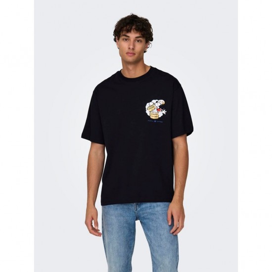 ONLY & SONS Ανδρικό T-shirt Relaxed Fit με Στάμπα Mickey Mouse 22028205-Black (Μαύρο)