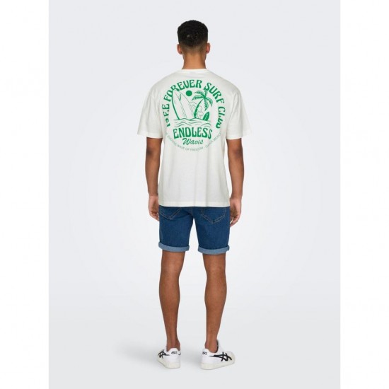 ONLY & SONS Ανδρικό Βαμβακερό T-shirt Relaxed Fit Surf Club 22028718-Cloud Dancer (Λευκό)