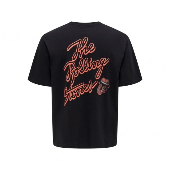 ONLY & SONS Ανδρικό T-shirt Relaxed Fit με Στάμπα Rolling Stones 22028756-Black (Μαύρο)