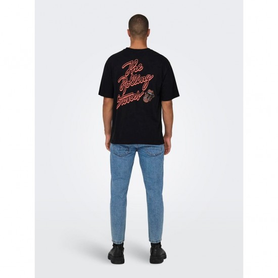 ONLY & SONS Ανδρικό T-shirt Relaxed Fit με Στάμπα Rolling Stones 22028756-Black (Μαύρο)