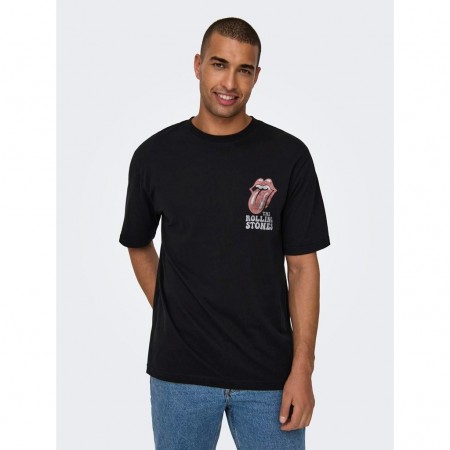 ONLY & SONS Ανδρικό T-shirt Relaxed Fit με Στάμπα Rolling Stones 22028756-Black (Μαύρο)