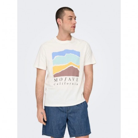 ONLY & SONS Ανδρικό Βαμβακερό T-shirt Regular Fit Desert Tee 22029439-Cloud Dancer (Λευκό) 