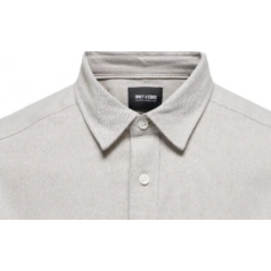 ONLY & SONS Ανδρικό Πουκάμισο Βαμβακερό Μονόχρωμο Slim Fit Heringbone LS Shirt 22023560-Bright White (Μπεζ)