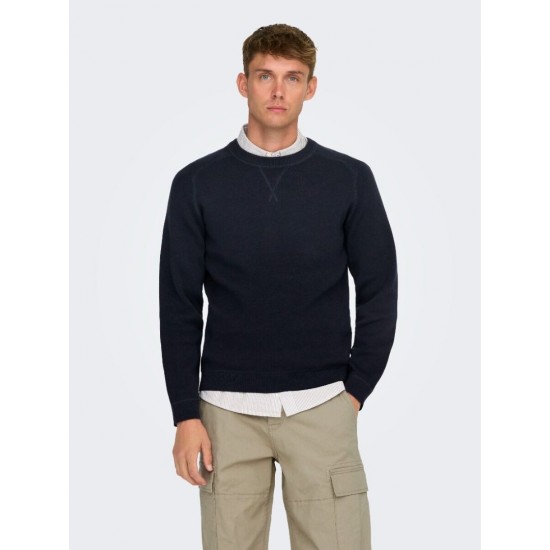 ONLY & SONS Ανδρικό Πλεκτό Crewneck Knit Regular Fit 22027590-Dark Navy (Μπλε)