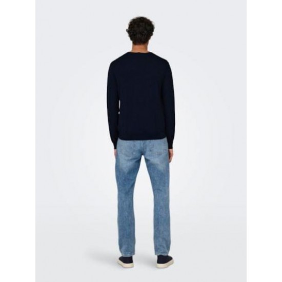 ONLY & SONS Ανδρικό Βαμβακερό Πλεκτό Crew Knit Regular Fit 22020088 - Dark Navy (Σκούρο Μπλε)